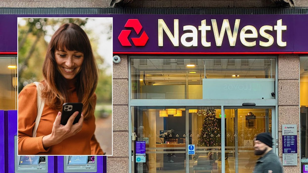 NatWest branch and woman on phone