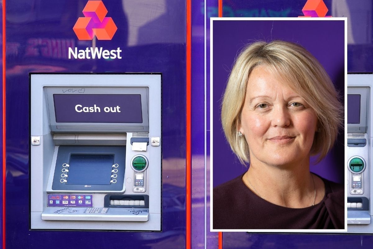 NatWest cash machine and Alison Rose