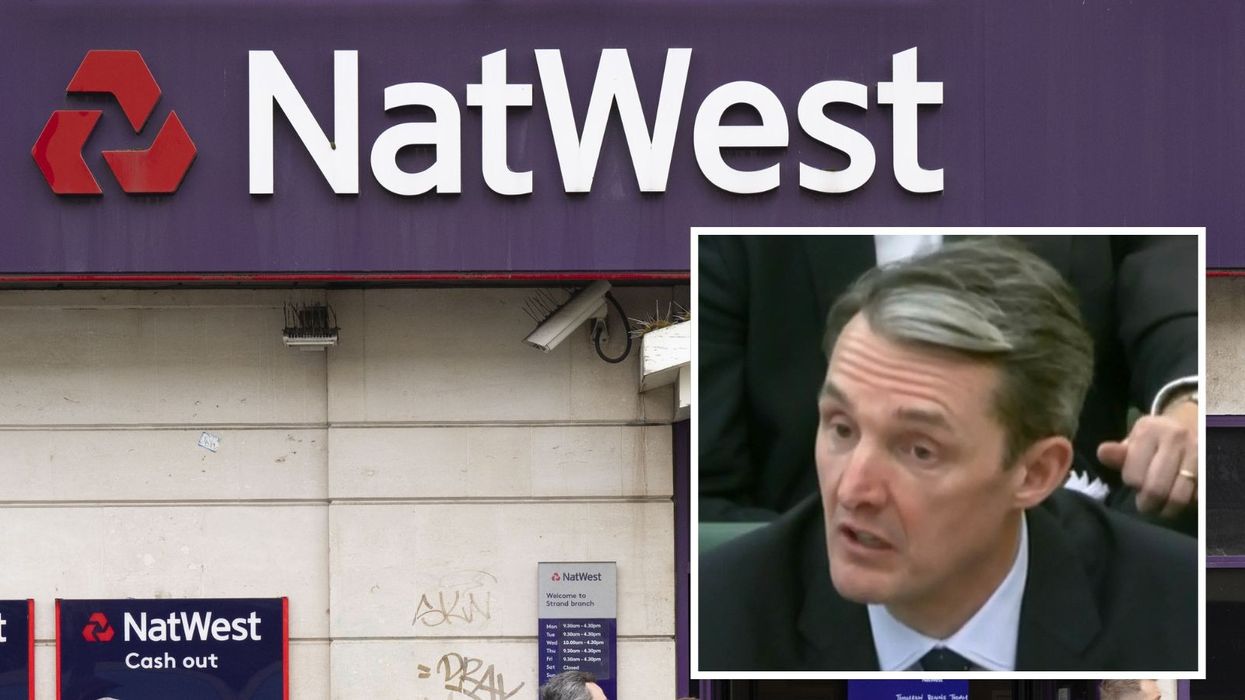 NatWest logo outside branch and CEO Paul Thwaite
