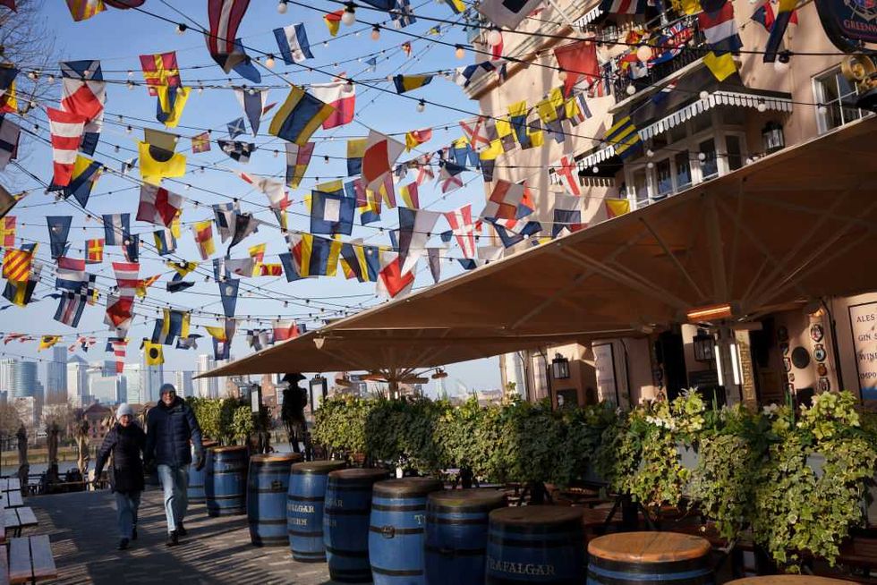 Naval nautical flags regularly hang outside the Trafalgar Tavern pup
