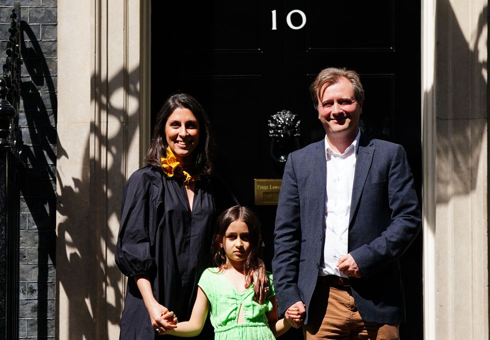 Nazanin Zaghari-Ratcliffe with her husband Richard Ratcliffe and daughter Gabriella leaving 10 Downing Street