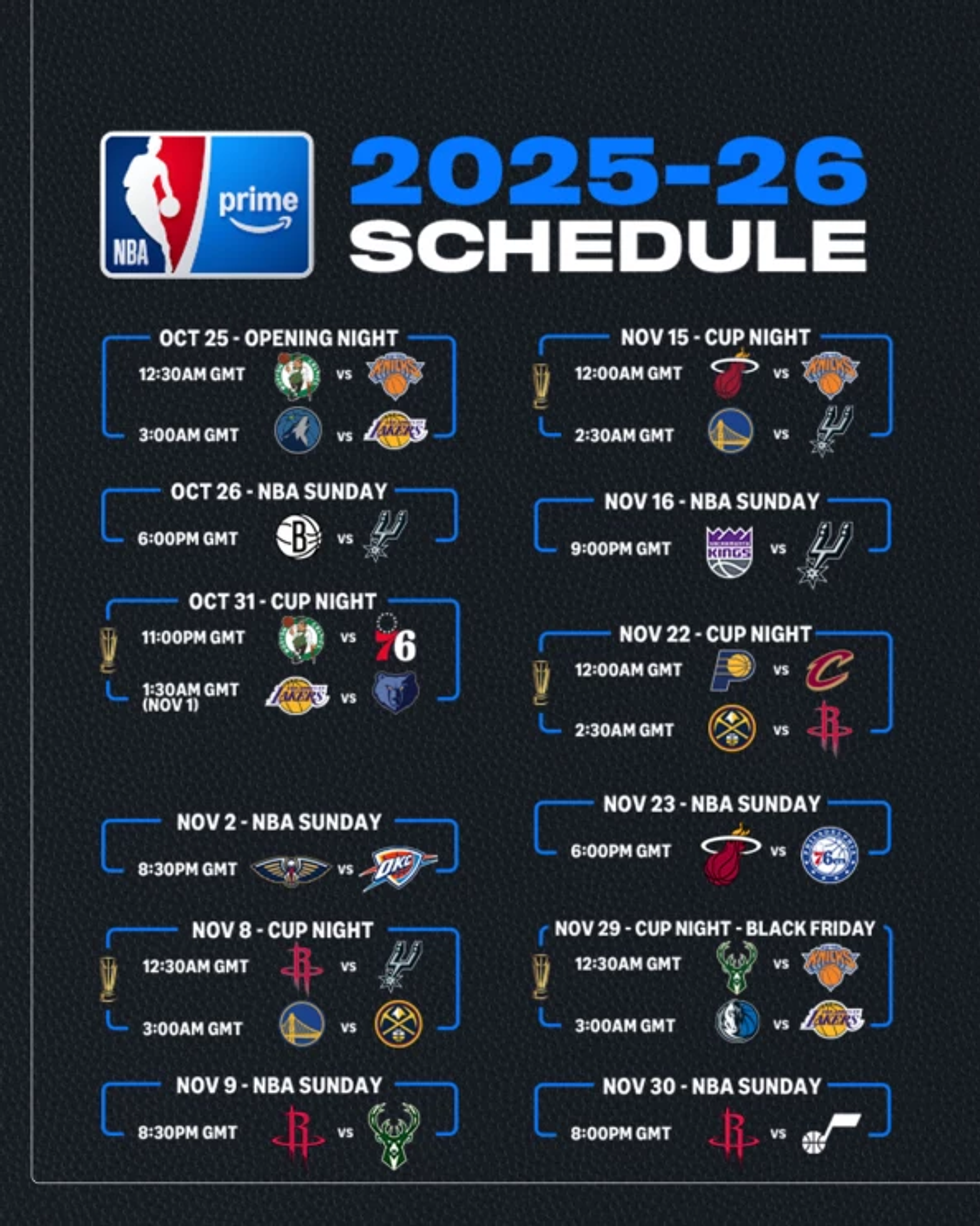 NBA game schedule for the beginning of the season