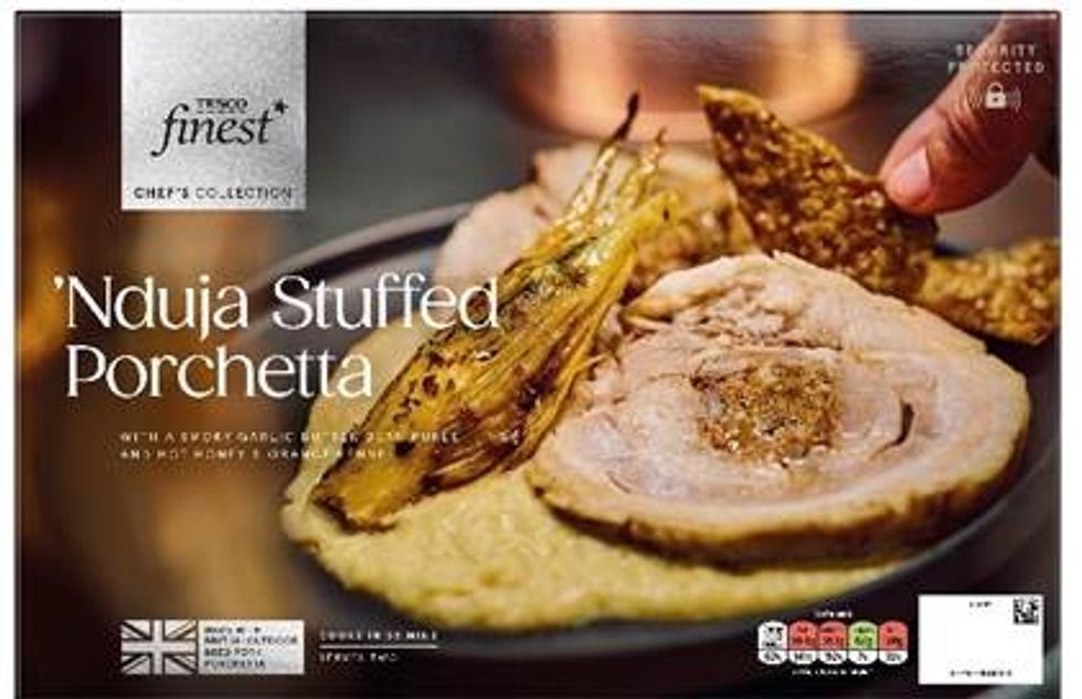 'Nduja Stuffed Porchetta with a smoky garlic butter bean pur\u00e9e and hot honey & orange fennel