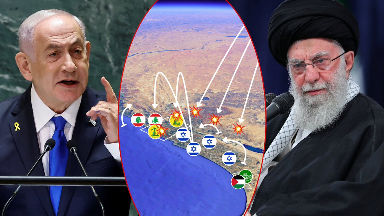 Netanyahu/Map of Israeli conflict/Ayatollah Khamenei