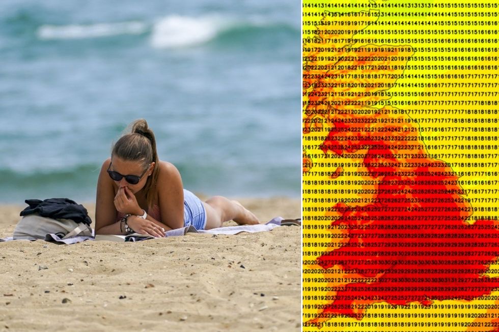 Netweather map and woman sunbathing