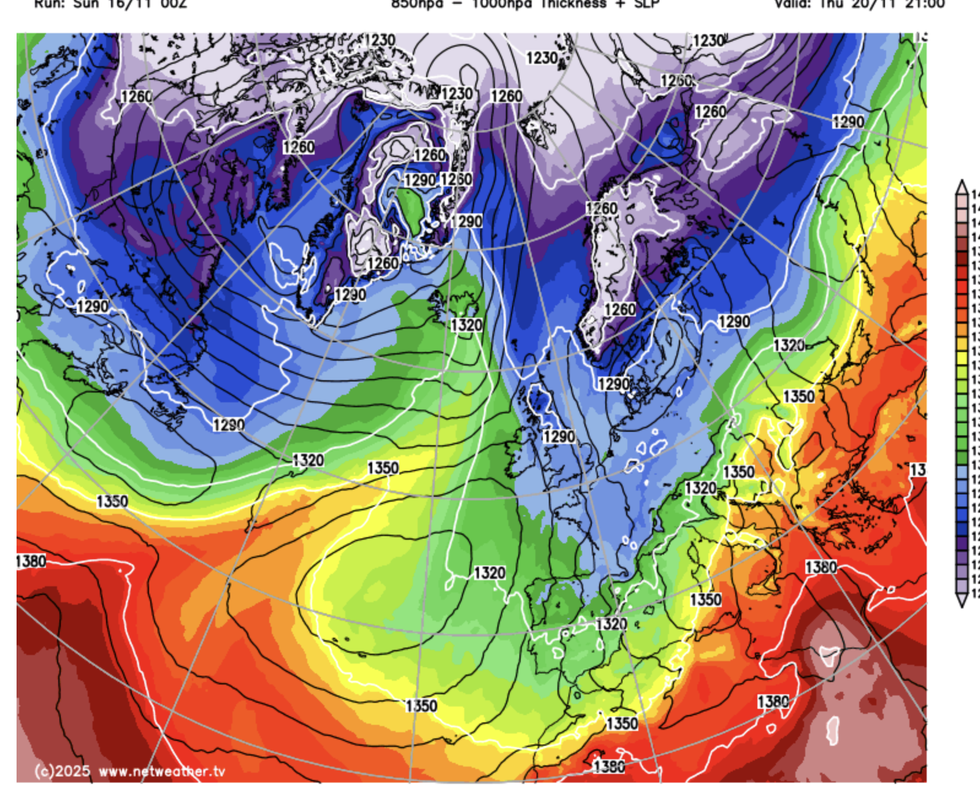 Netweather map shows Arctic winds plunging over Britain