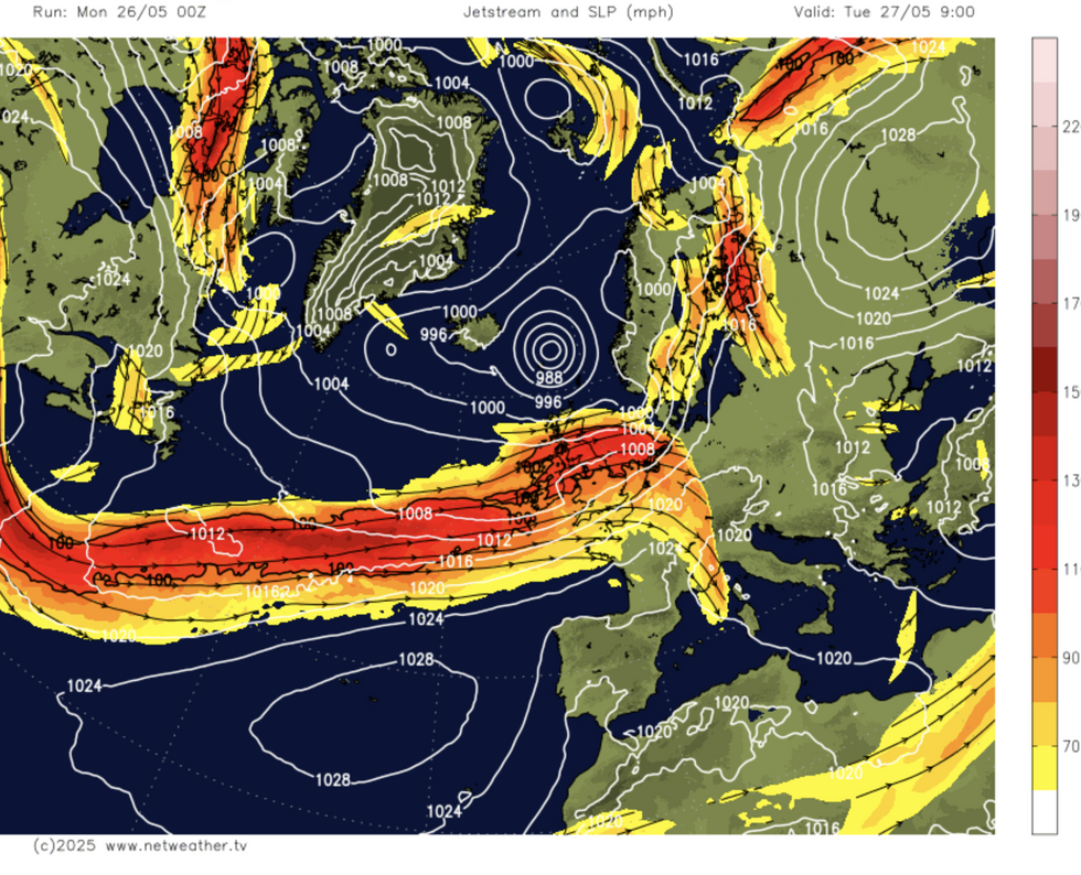 Netweather map shows Jet stream ploughing across Britain