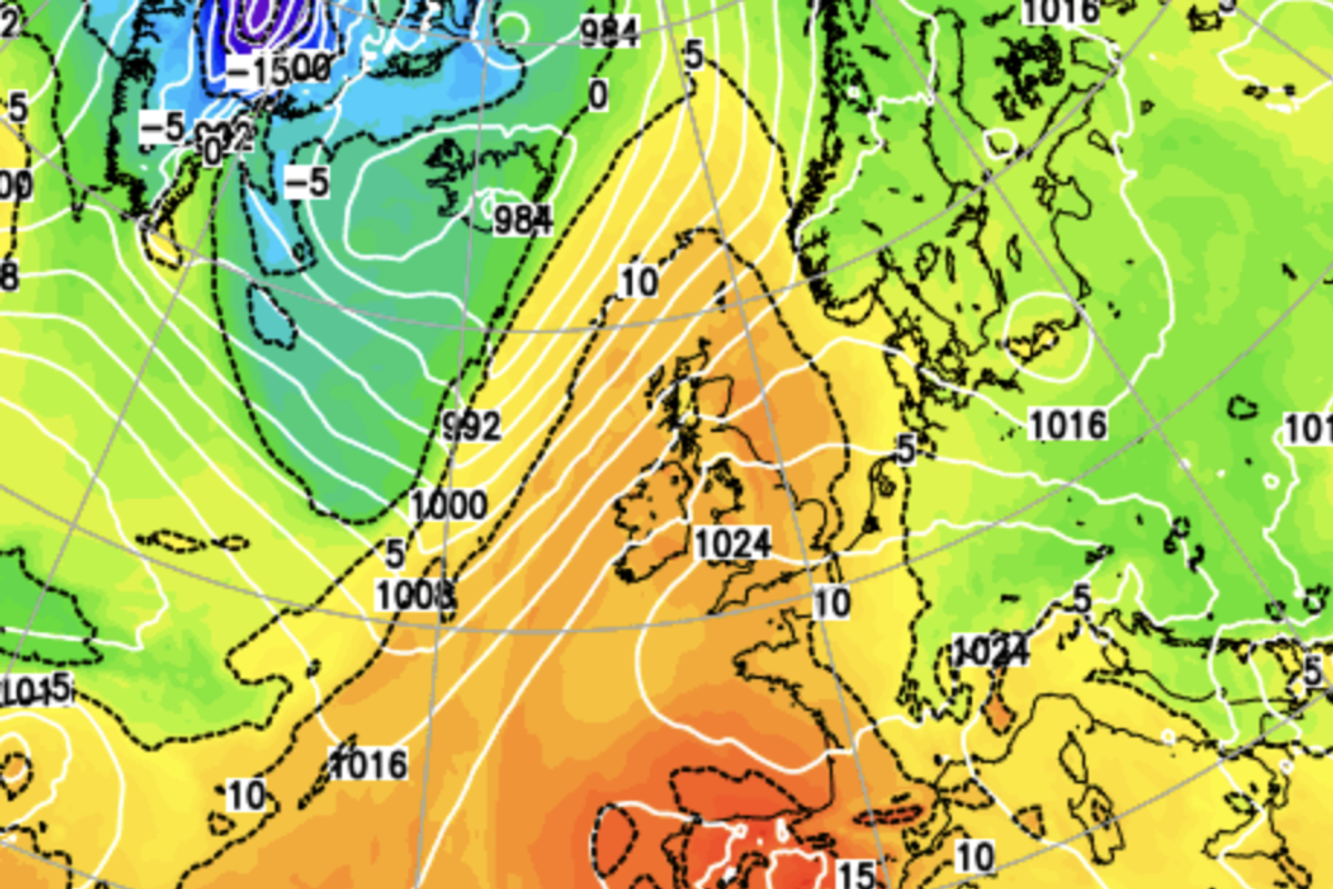 Netweather map shows mild air sweeping over Britain
