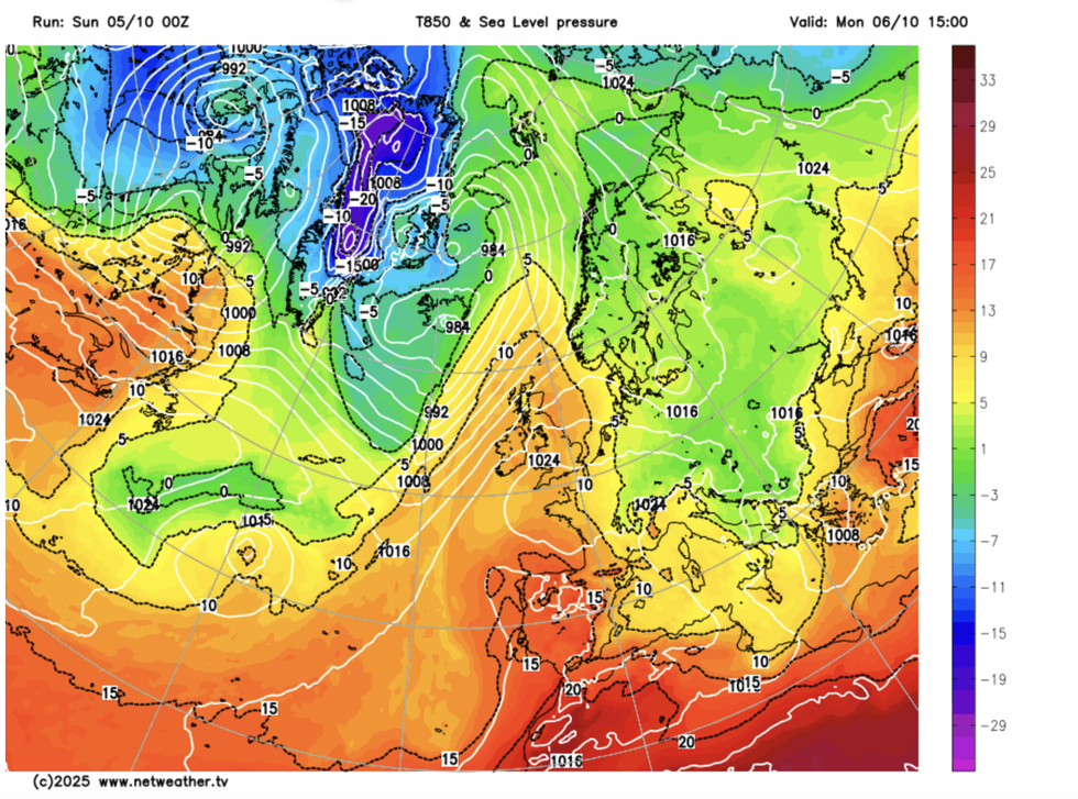 Netweather map shows mild air sweeping over Britain