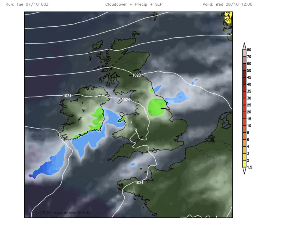 Netweather map shows UK to be trapped under gloomy anticyclonic dome