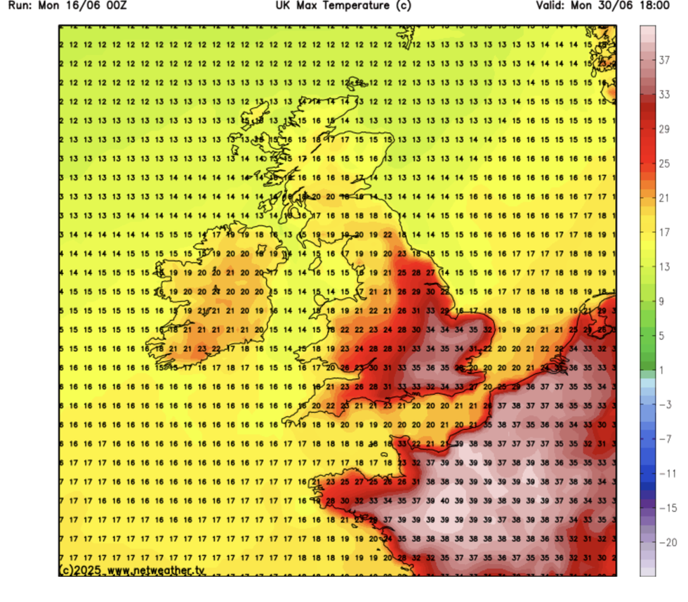 Netweather's forecast for June 30
