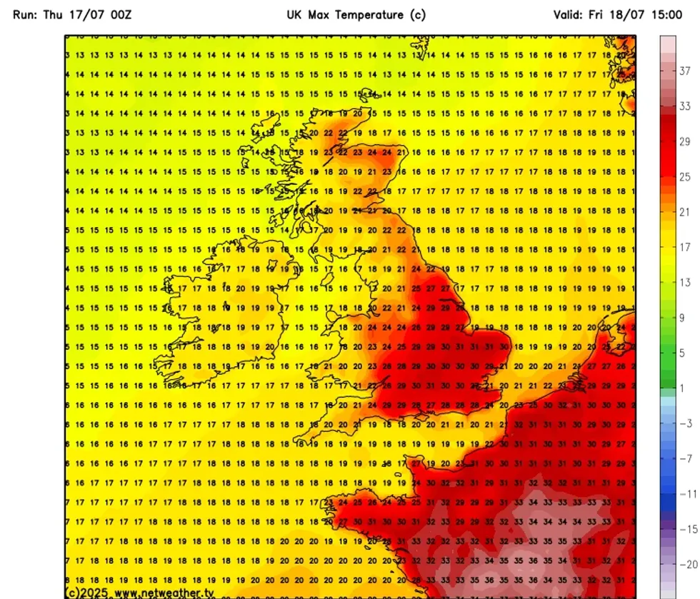 NetWeather's maximum temperature for Friday