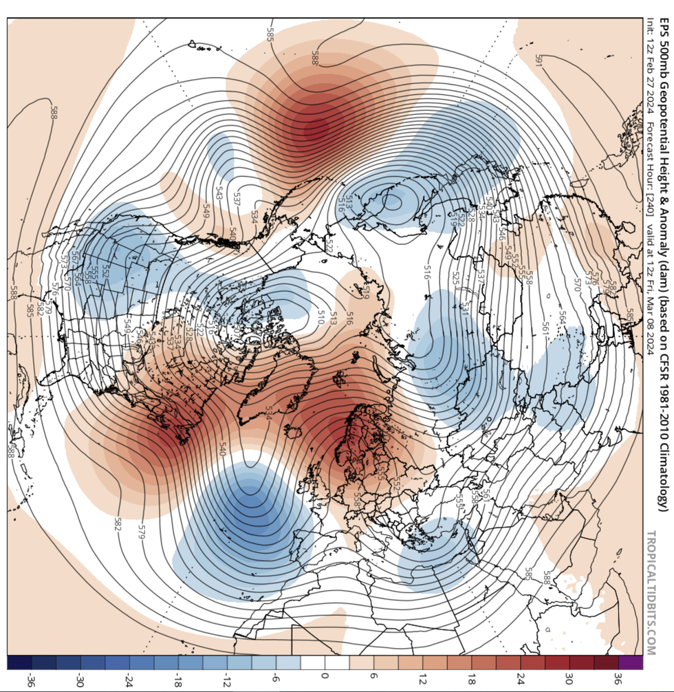 New forecasting map shows blocking developing over Scandinavia