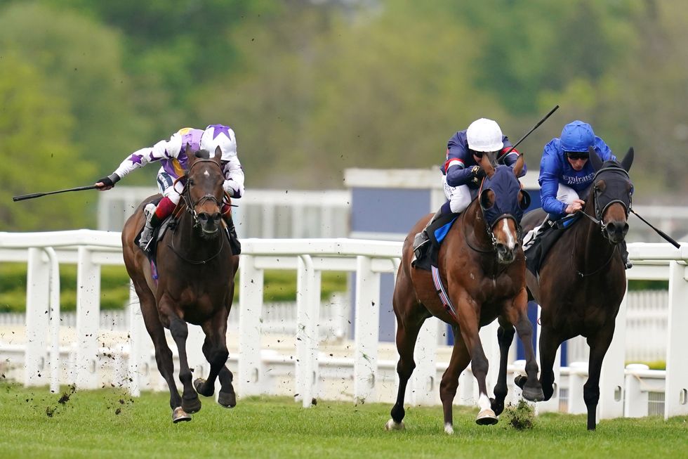 New Mandateon ridden by Frankie Dettori (left) before going on to win the Paradise Stakes during Royal Ascot Trials Day at Ascot Racecourse, Berkshire. Picture date: Wednesday April 27, 2022.