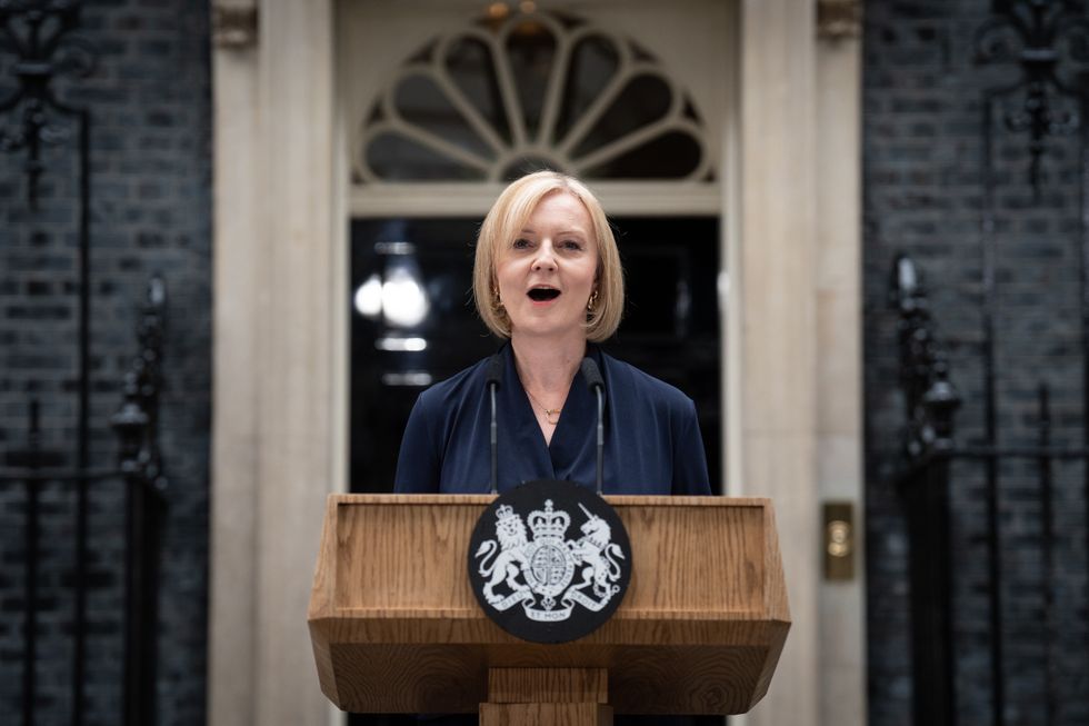 New Prime Minister Liz Truss makes a speech outside 10 Downing Street.
