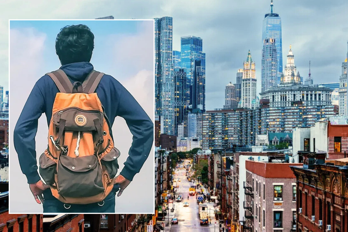 New York City / man wearing backpack