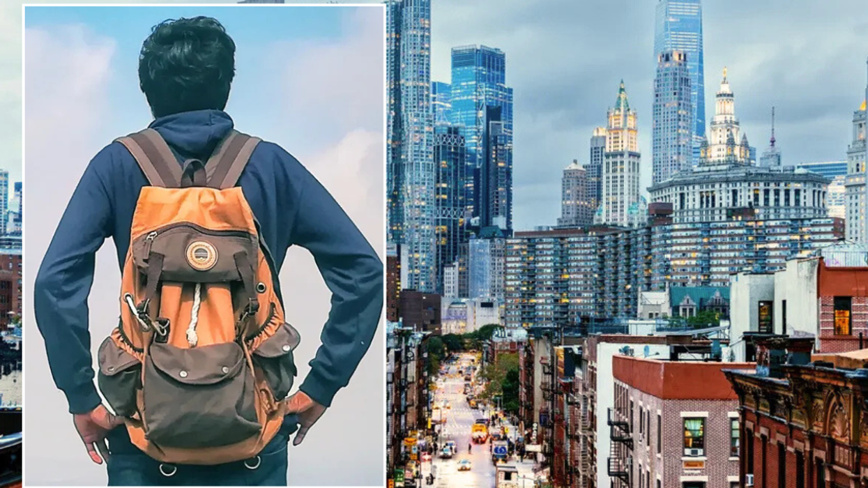 New York City / man wearing backpack