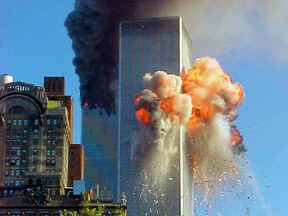 New York Twin Towers on fire after attack on 9/11