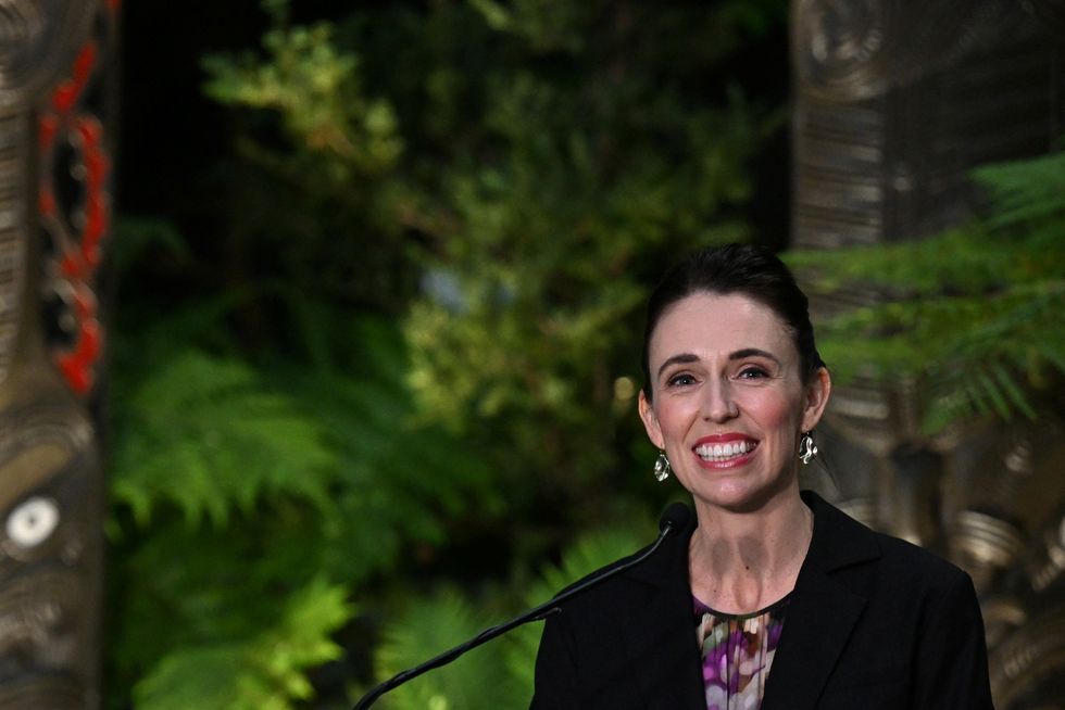 New Zealand's Prime Minister Jacinda Ardern speaks at the unveiling ceremony of a Kuwaha sculpture at Gardens by the Bay's Cloud Forest in Singapore April 19, 2022. REUTERS/Caroline Chia
