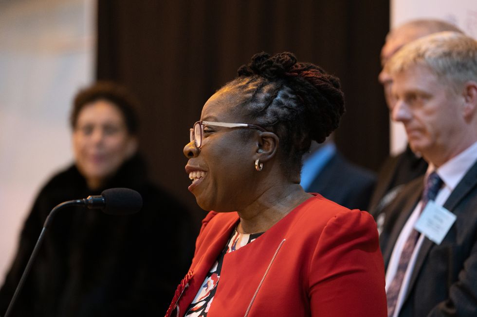 Newly elected Labour MP Paulette Hamilton makes a speech at Erdington Academy, after being declared the winner in the Erdington by-election. Picture date: Friday March 4, 2022.