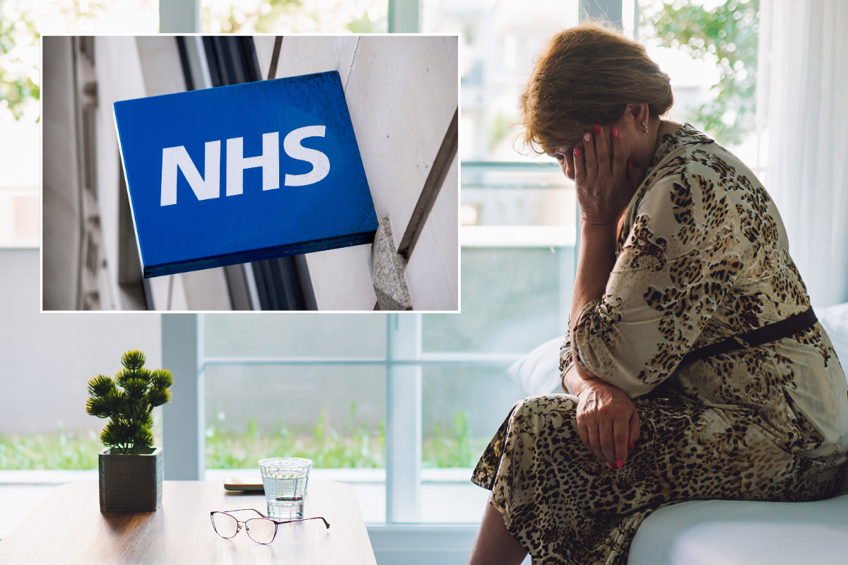 NHS; Woman sitting down