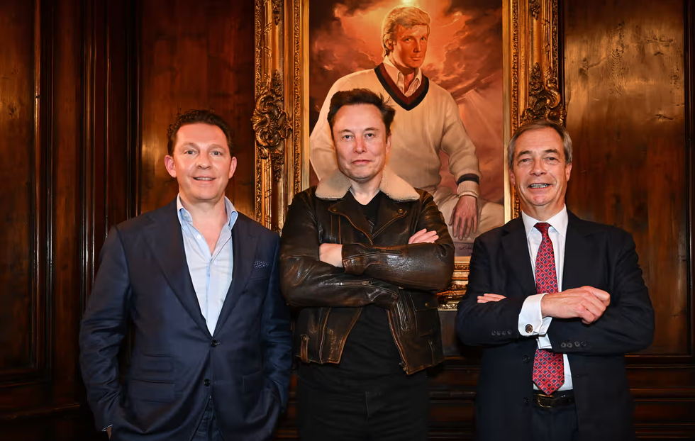 Nick Candy (left), Elon Musk (middle), Nigel Farage (right)