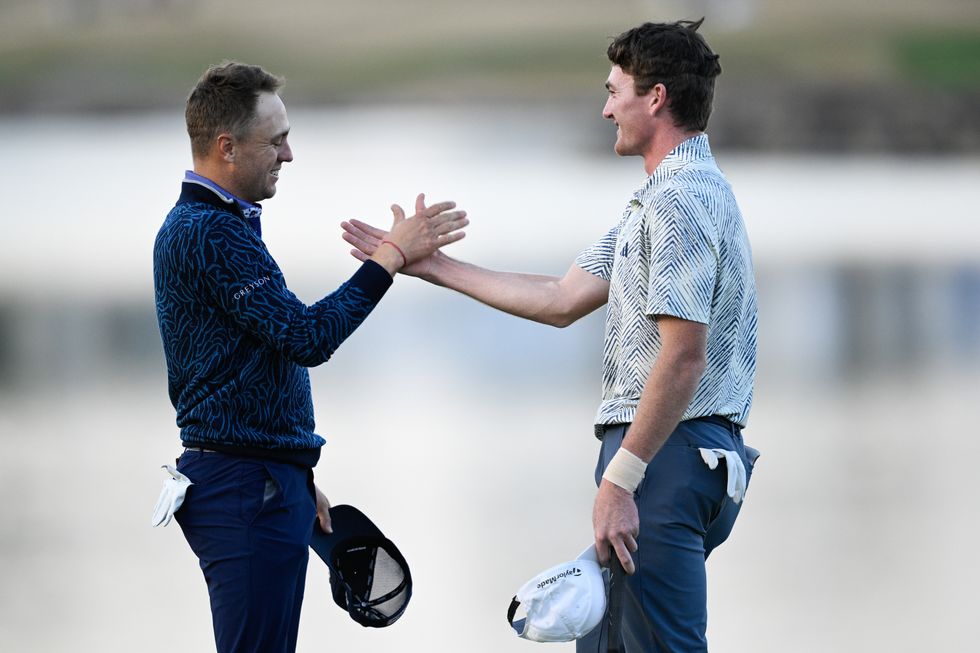 Nick Dunlap was congratulated by Justin Thomas