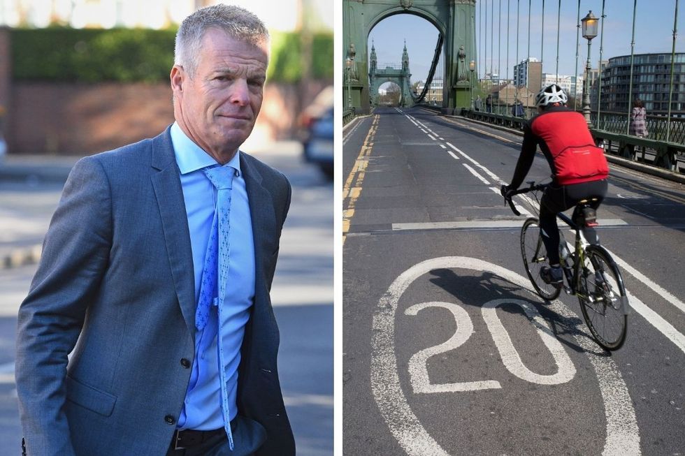 Nick Freeman and a cyclist on a 20mph road