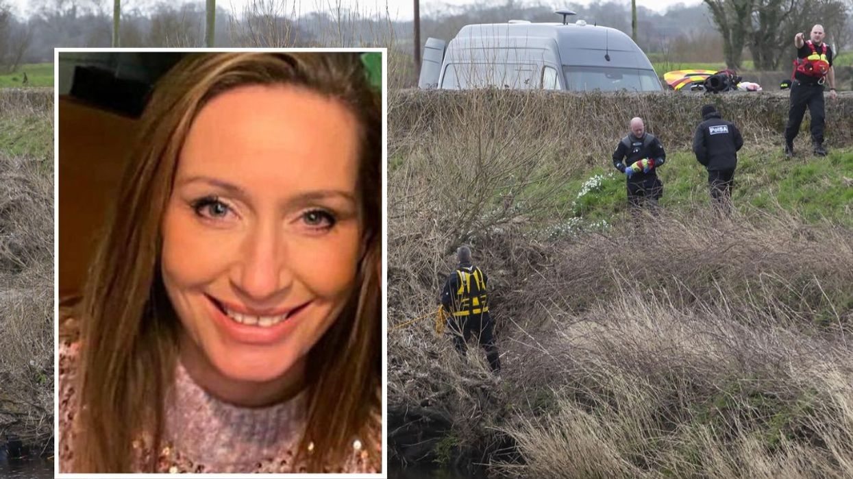 Nicola Bulley inset, and police searching the river Wyre