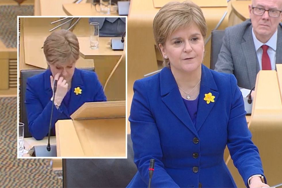 Nicola Sturgeon sheds a tear after her final speech as First Minister