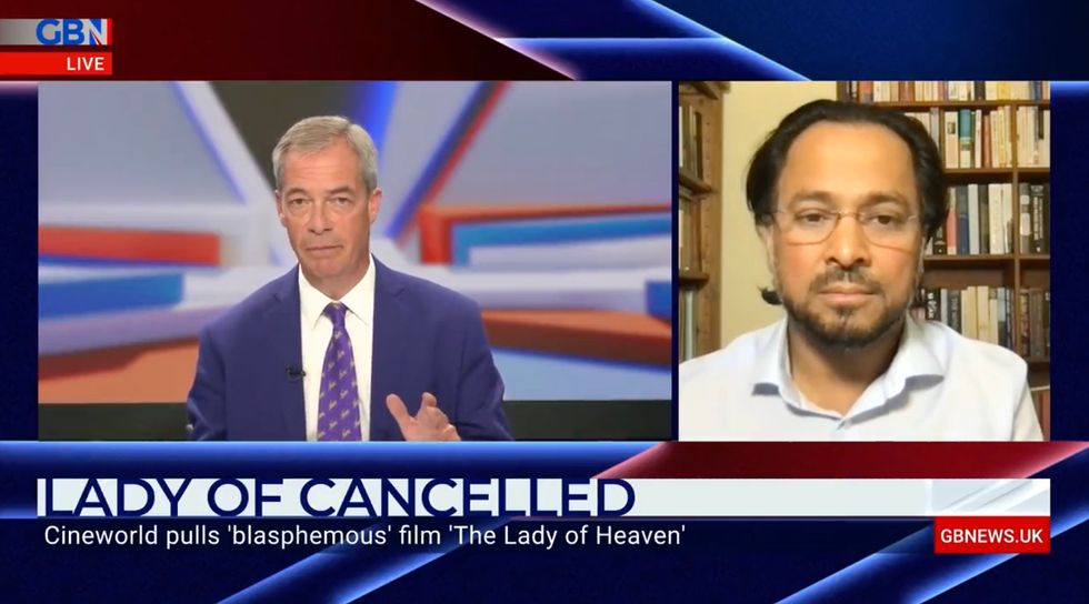 Nigel clashed with Imam and Broadcaster Ajmal Masroor over the pulling of film %22The Lady of Heaven%22