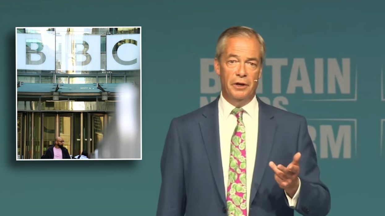 Nigel Farage and BBC office