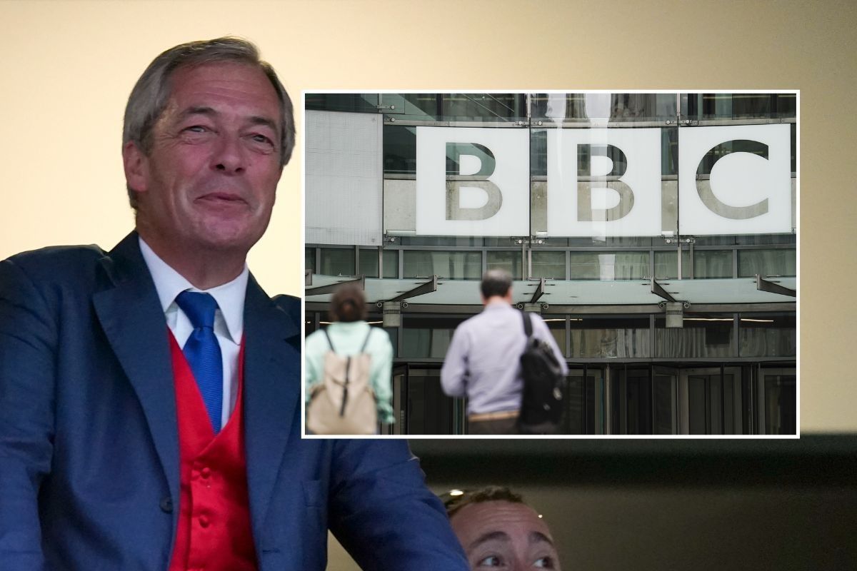 Nigel Farage and inset of New Broadcasting House
