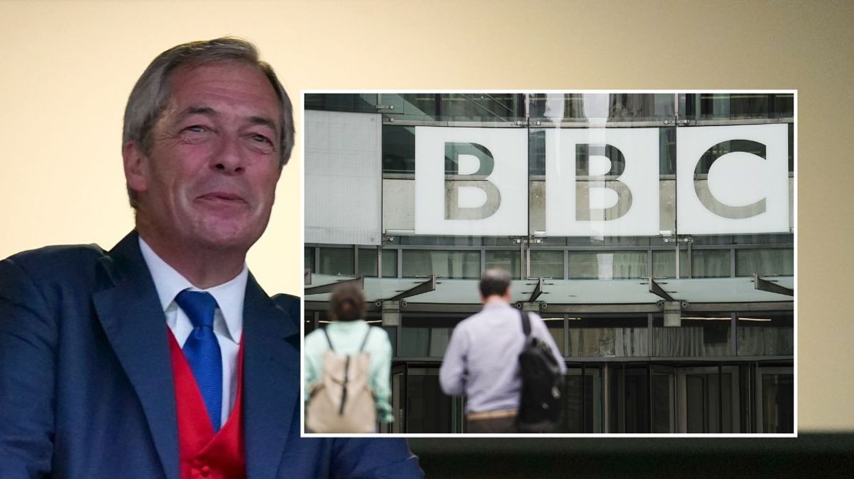 Nigel Farage and inset of New Broadcasting House