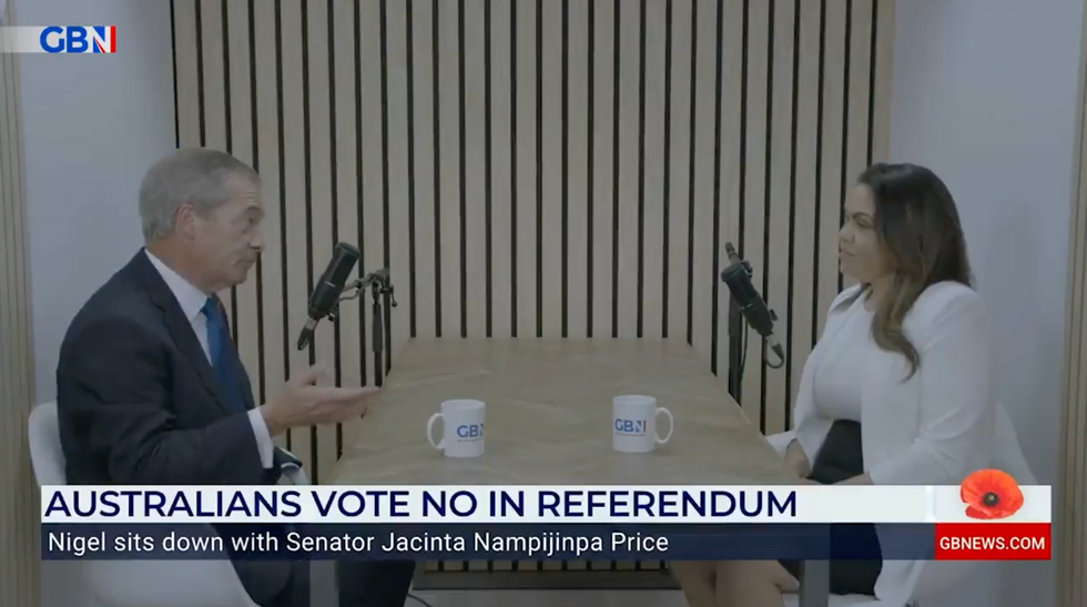 Nigel Farage and Jacinta Nampijinpa Price