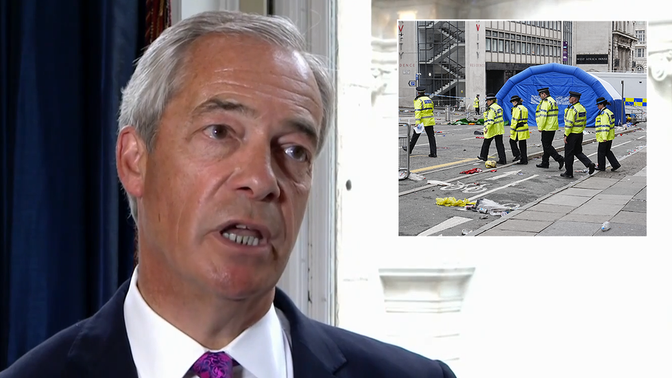 Nigel Farage and police officers in Liverpool