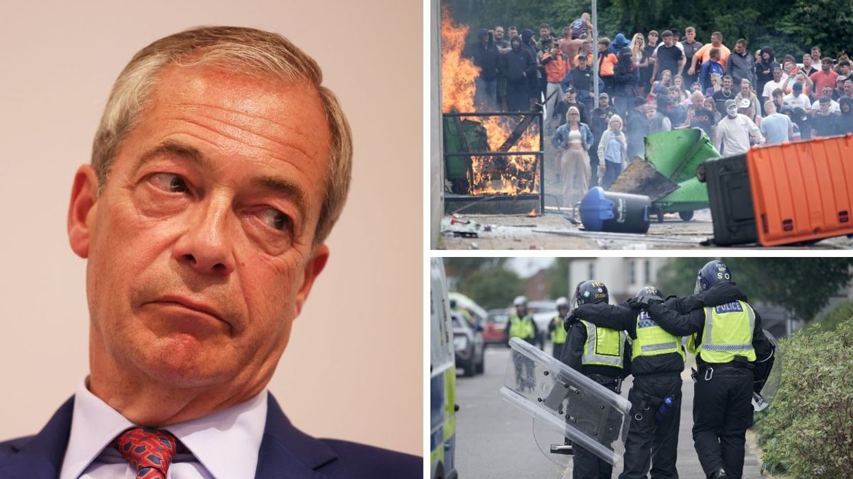 Nigel Farage and protestors in Manvers