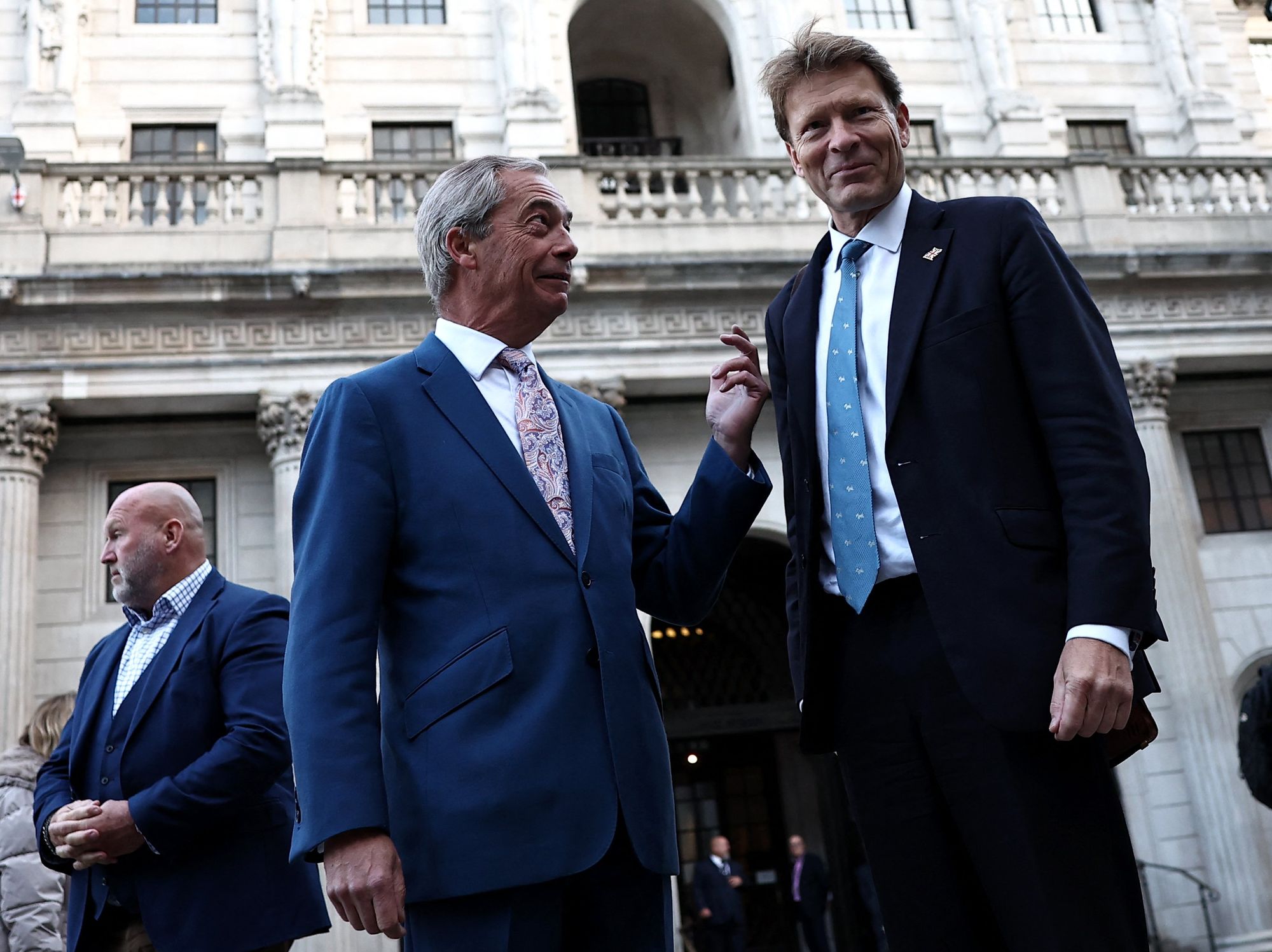 Nigel Farage and Richard Tice at the Bank of England