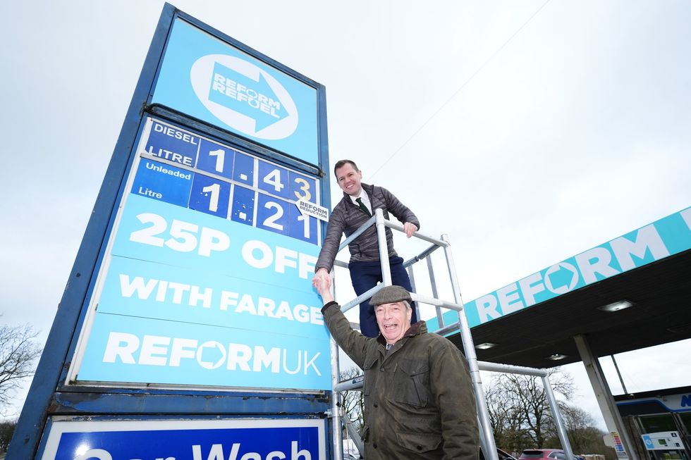 Nigel Farage and Robert Jenrick at a petrol station