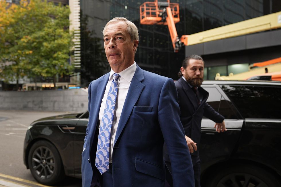 Nigel Farage arrives at Southwark Crown Court, south London, for the sentencing of Fayaz Khan, an Afghan migrant who came to the UK on a small boat, after he made a threat to kill the Reform UK leader in a TikTok post.