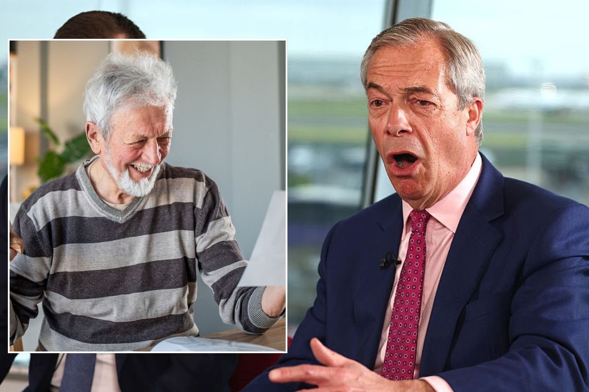 Nigel Farage at event and happy pensioner