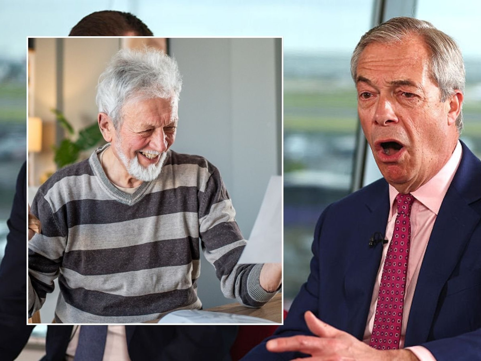 Nigel Farage at event and happy pensioner