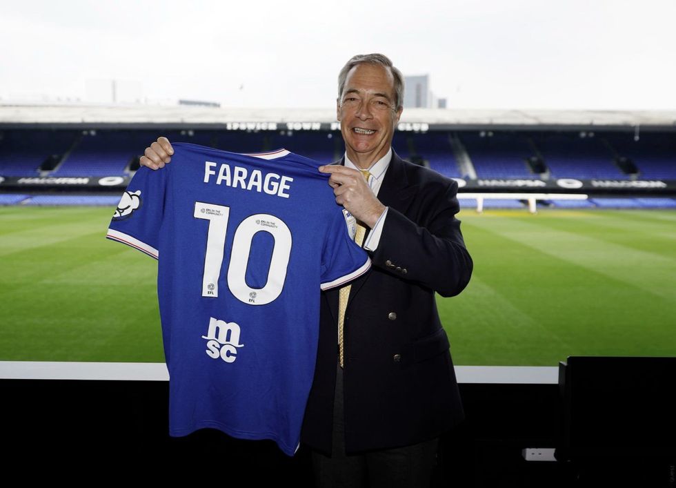 Nigel Farage caused a stir on social media after posting pictures of himself with the Ipswich shirt