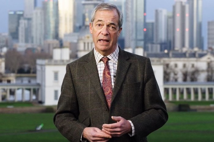Nigel Farage delivered his 801-word New Year message overlooking the London skyline in Greenwich