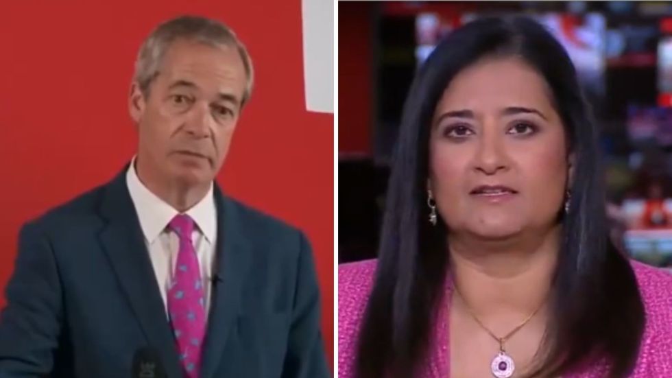 Nigel Farage delivers speech at Reform UK event and BBC News presenter remarks on clip