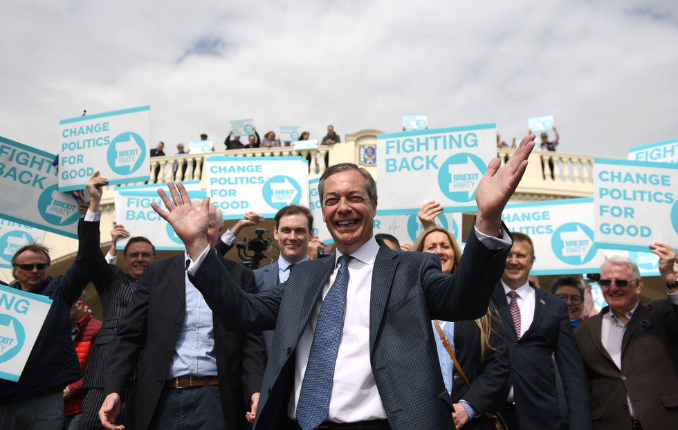 Nigel Farage during a walkabout and rally in Clacton-on-Sea, Essex, for his Brexit Party