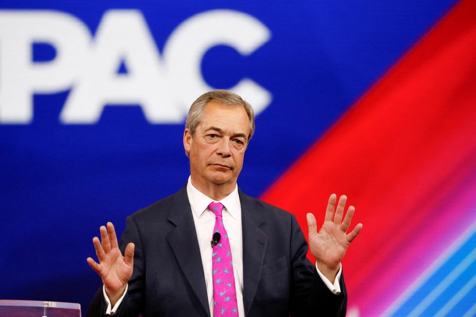 Nigel Farage gestures as he speaks at the Conservative Political Action Conference (CPAC) in Orlando, Florida.