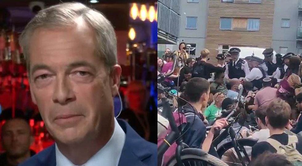 Nigel Farage has reacted to an immigration raid being blocked by protesters