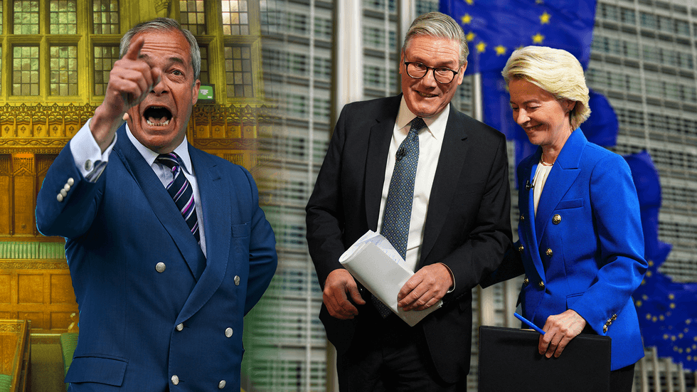 Nigel Farage, Keir Starmer and Ursula von der Leyen