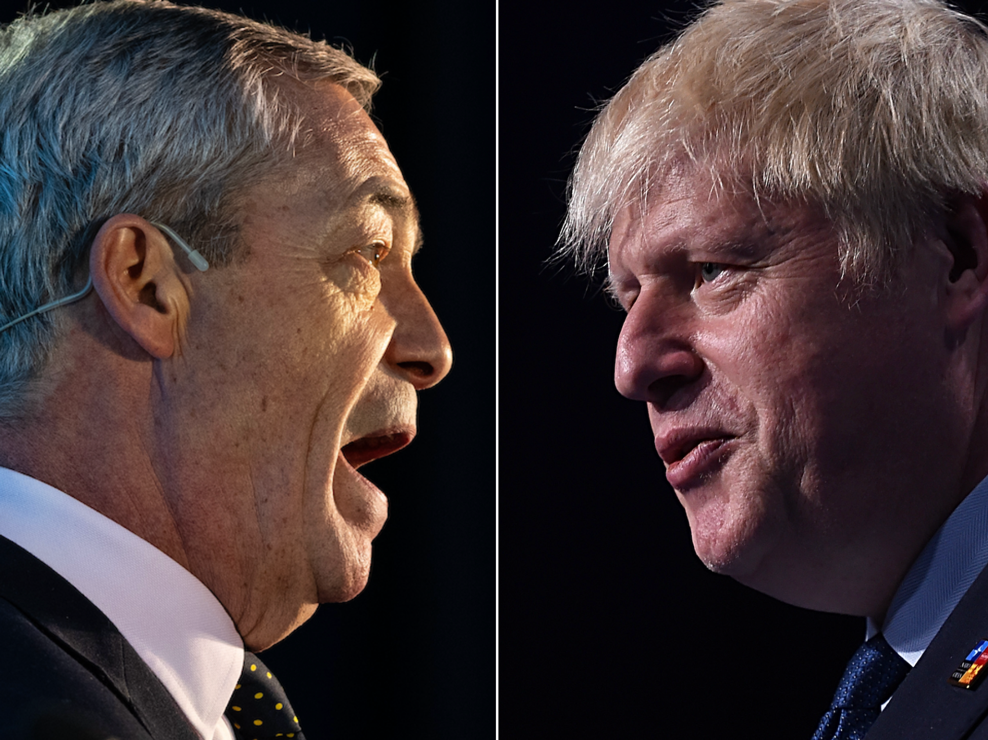 Nigel Farage (left), Boris Johnson (right)